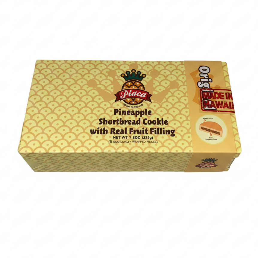 Box of Pineapple Shortbread Cookies with Real Fruit Filling on a white background