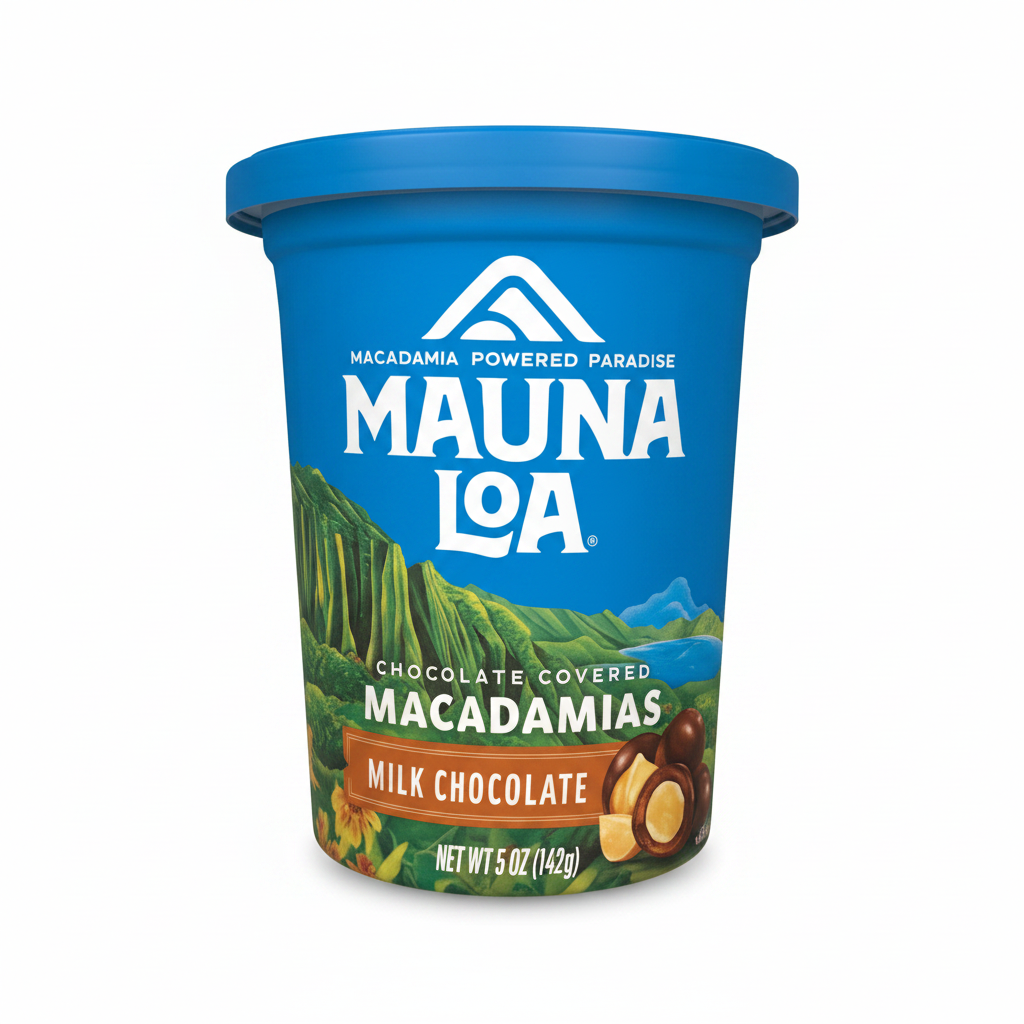 Mauna Loa chocolate-covered macadamias packaging on a white background
