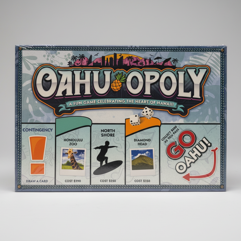 Oahu-opoly board game packaging on a white background