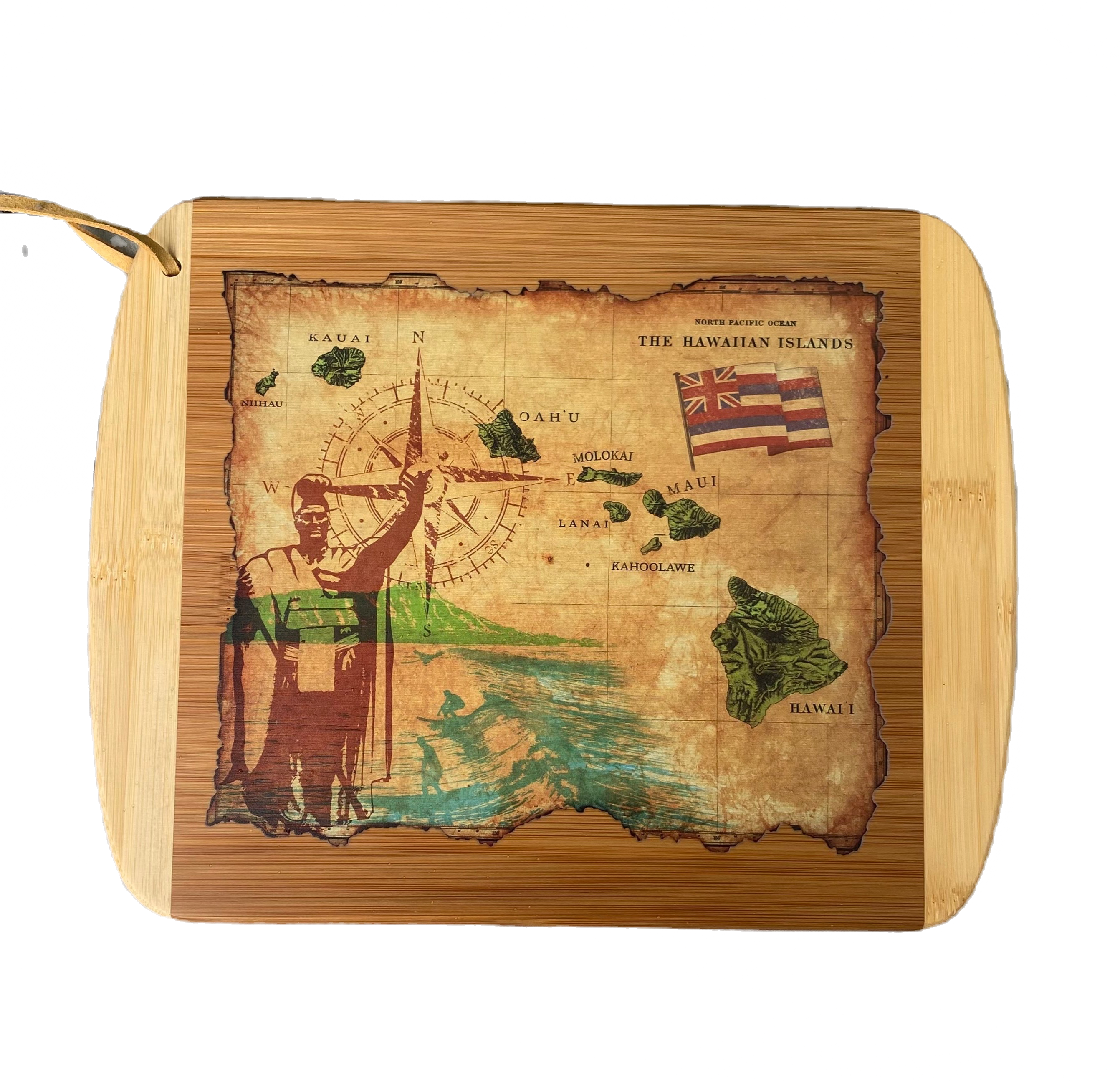 Bamboo Colored Map of Hawaiian Islands Cutting/Serving Board