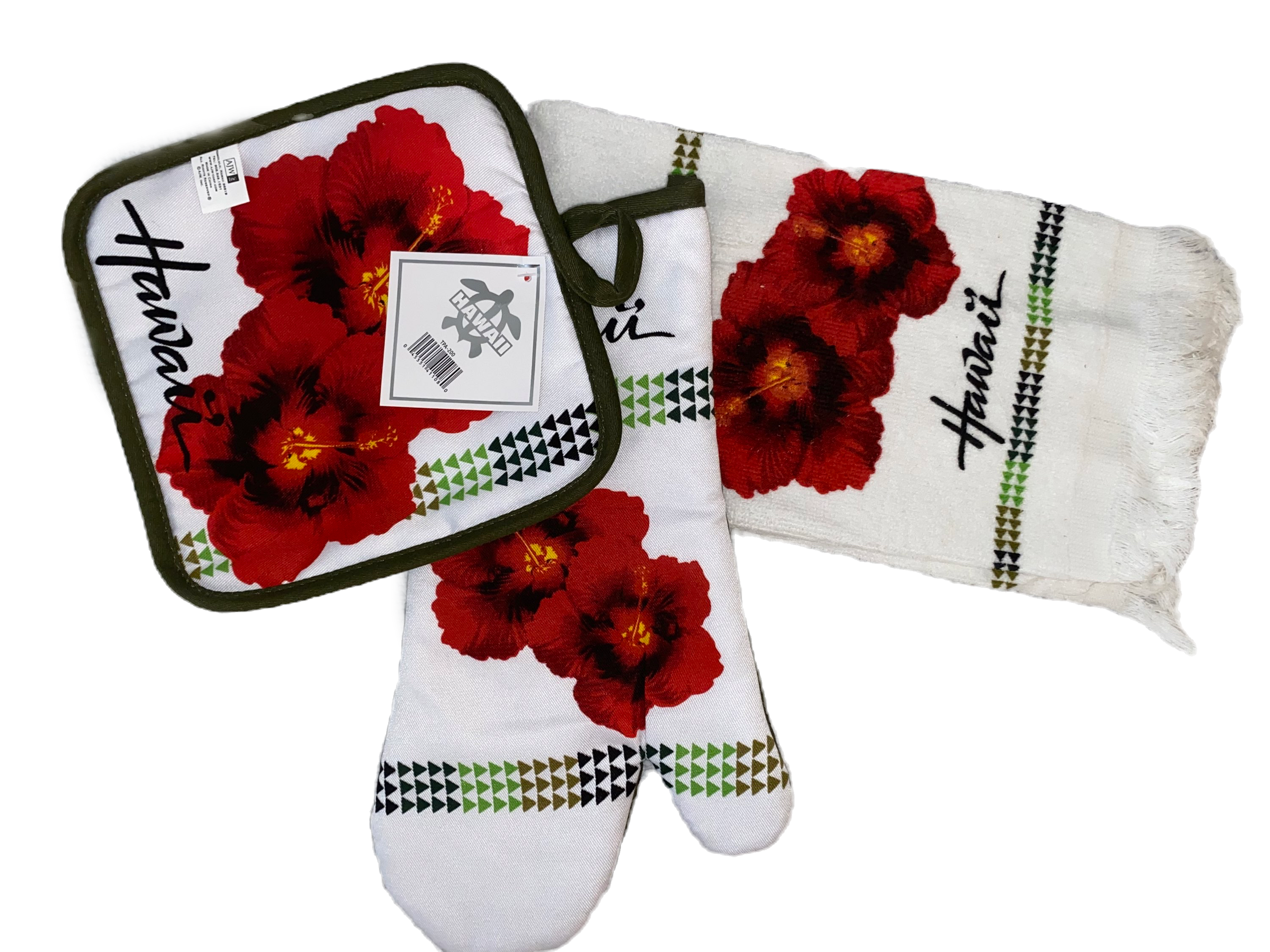 Hibiscus Hawaii Pot Holder, Oven Mitt, and Towel Set