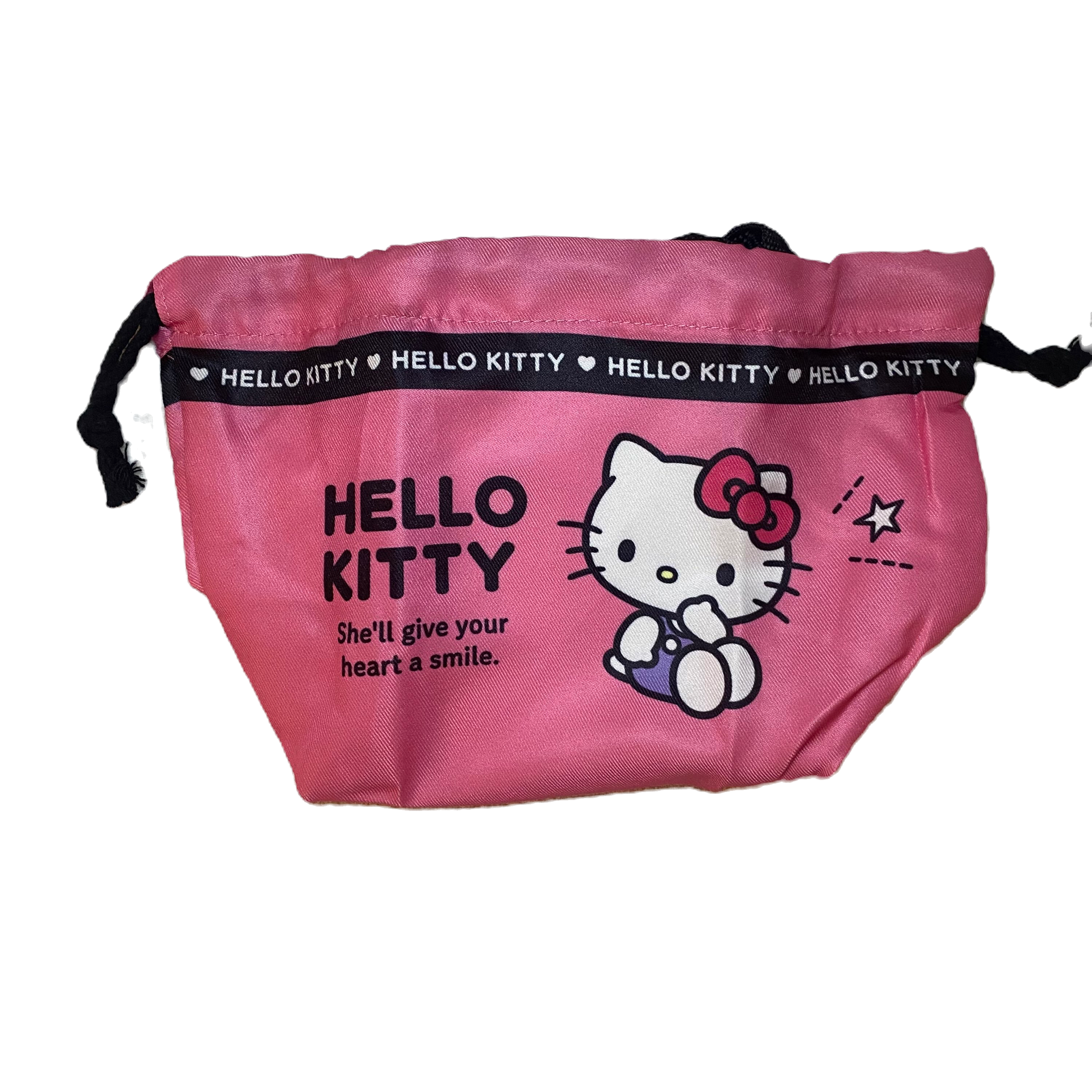 Hello Kitty Heart Smile Pink Small Drawstring Bag, from Japan