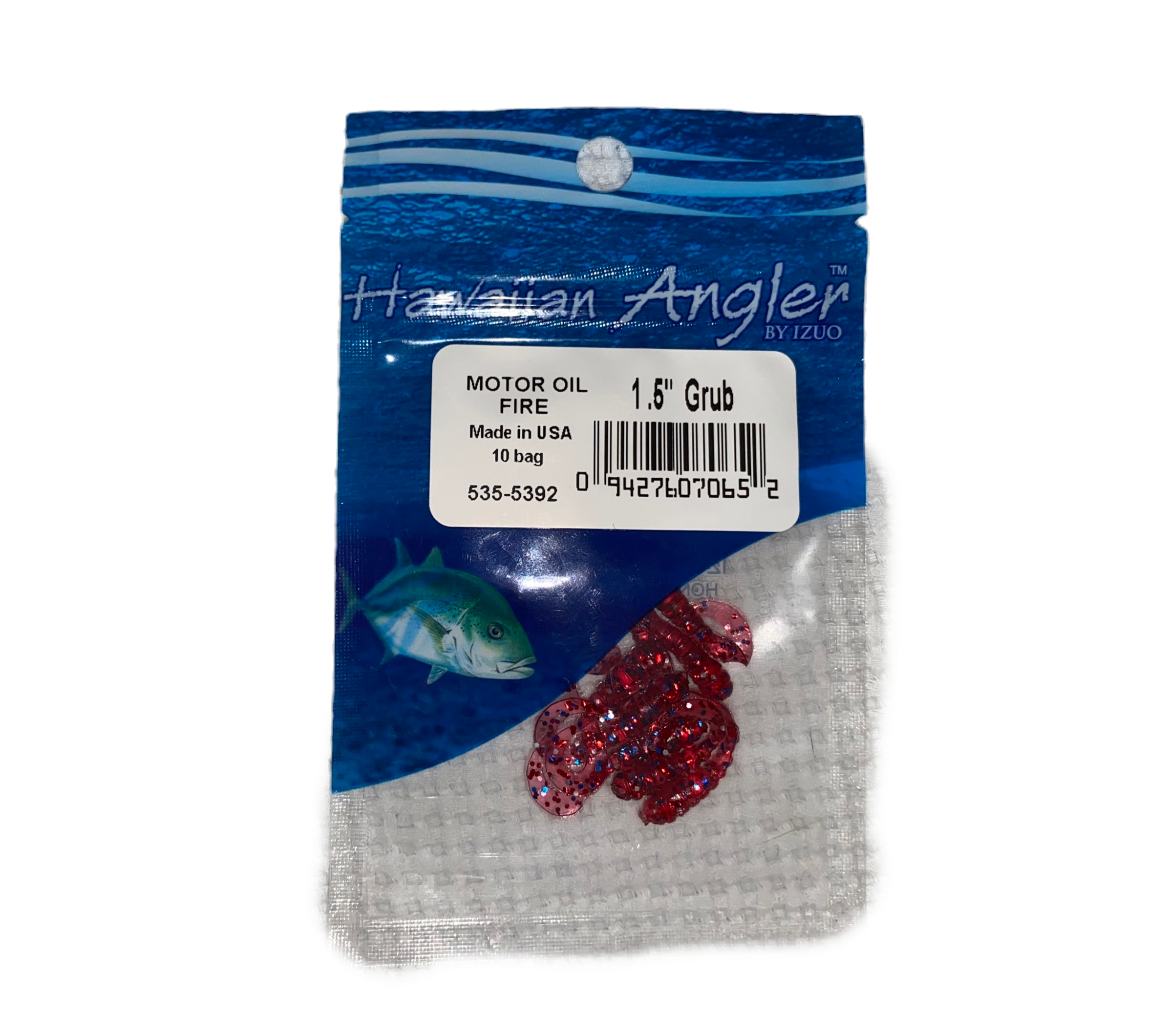 Hawaiian Angler 1.5” Grub, Motor Oil Fire