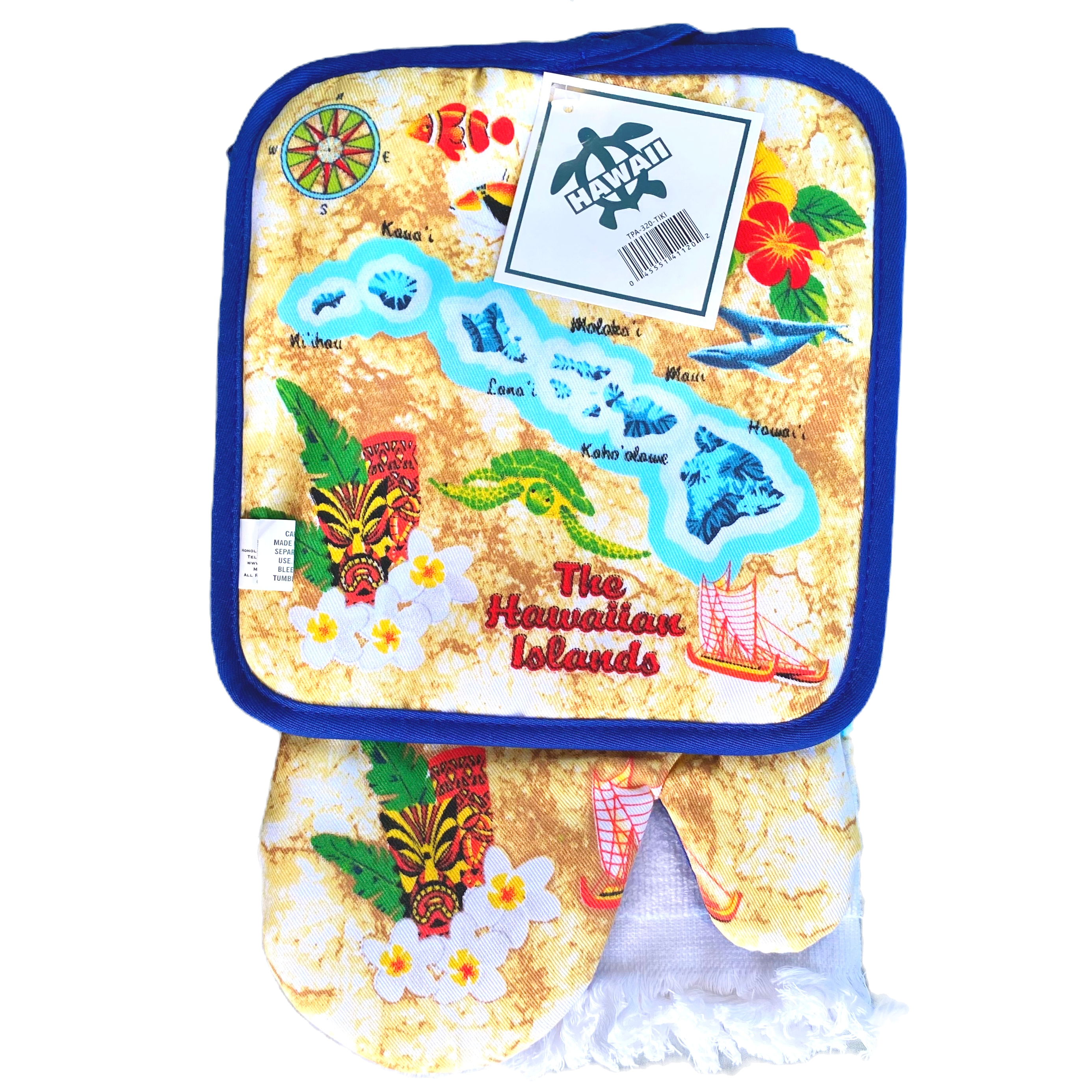The Hawaiian Islands Pot Holder, Oven Mitt, and Towel Set