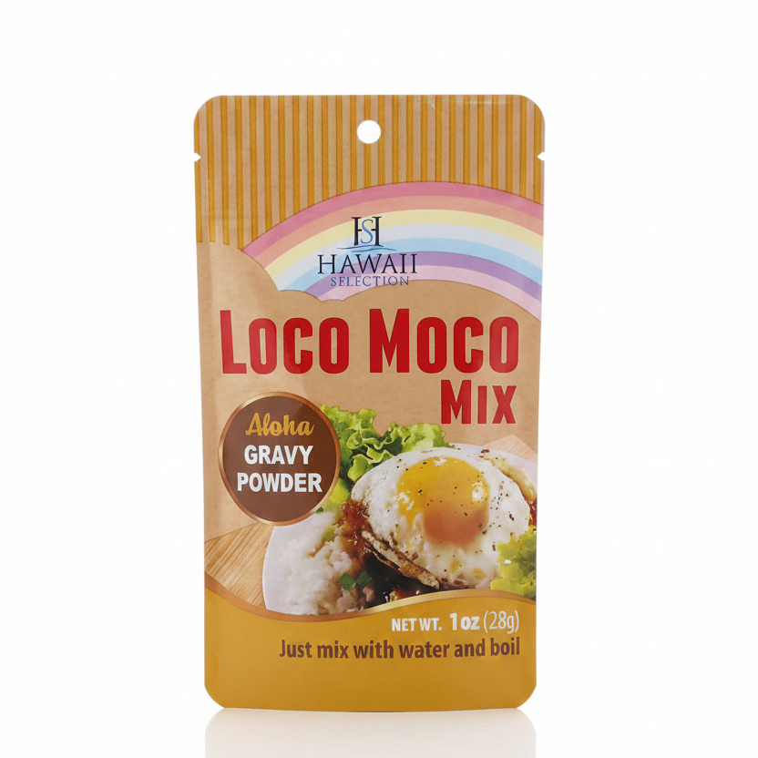 Packaging of Loco Moco Mix with Hawaii Selection logo on a white background
