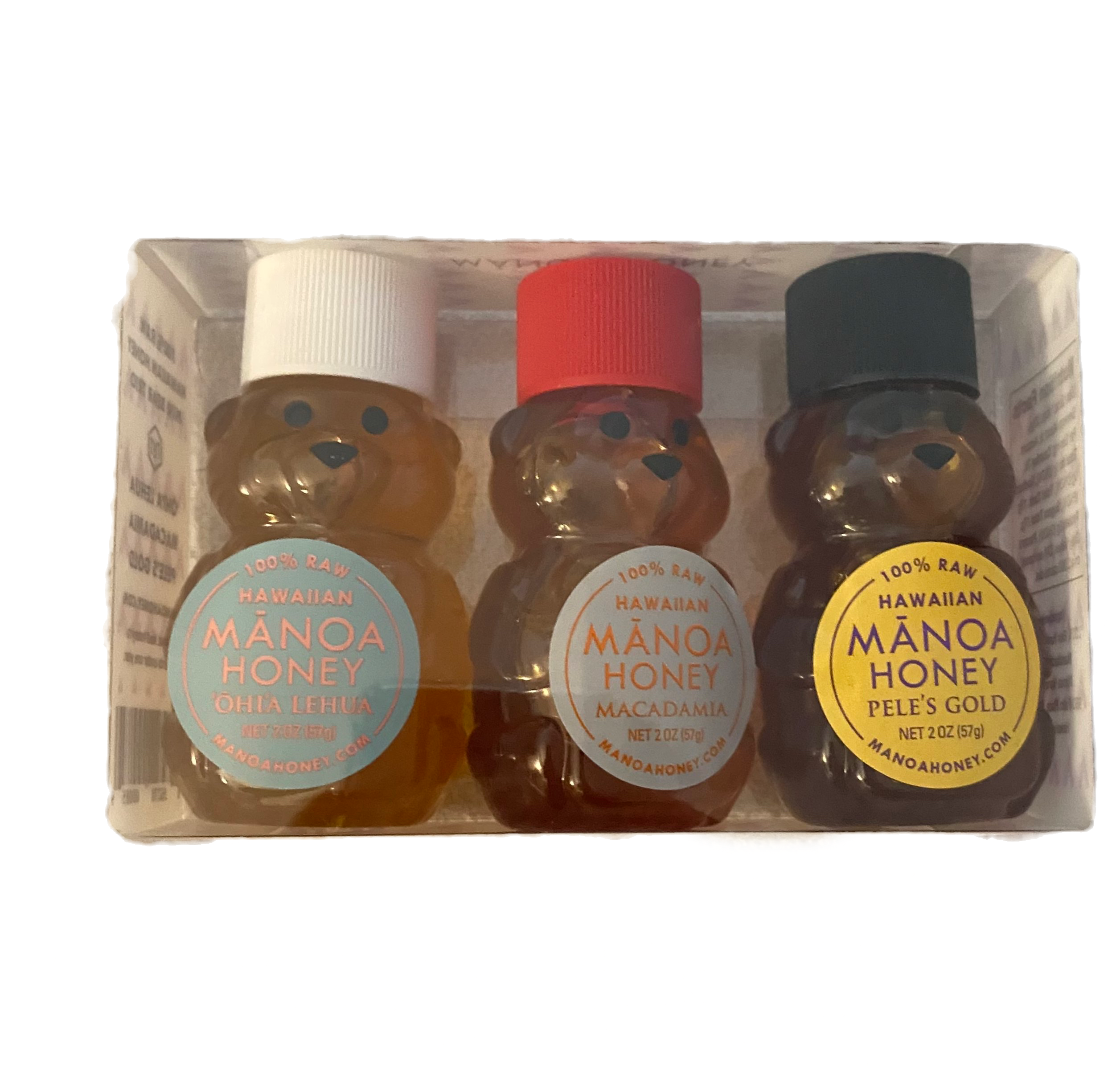 Hawaiian Manoa 100% Raw Honey (Macnut, Ohia Lehua, Peles Gold) 2oz 3pk