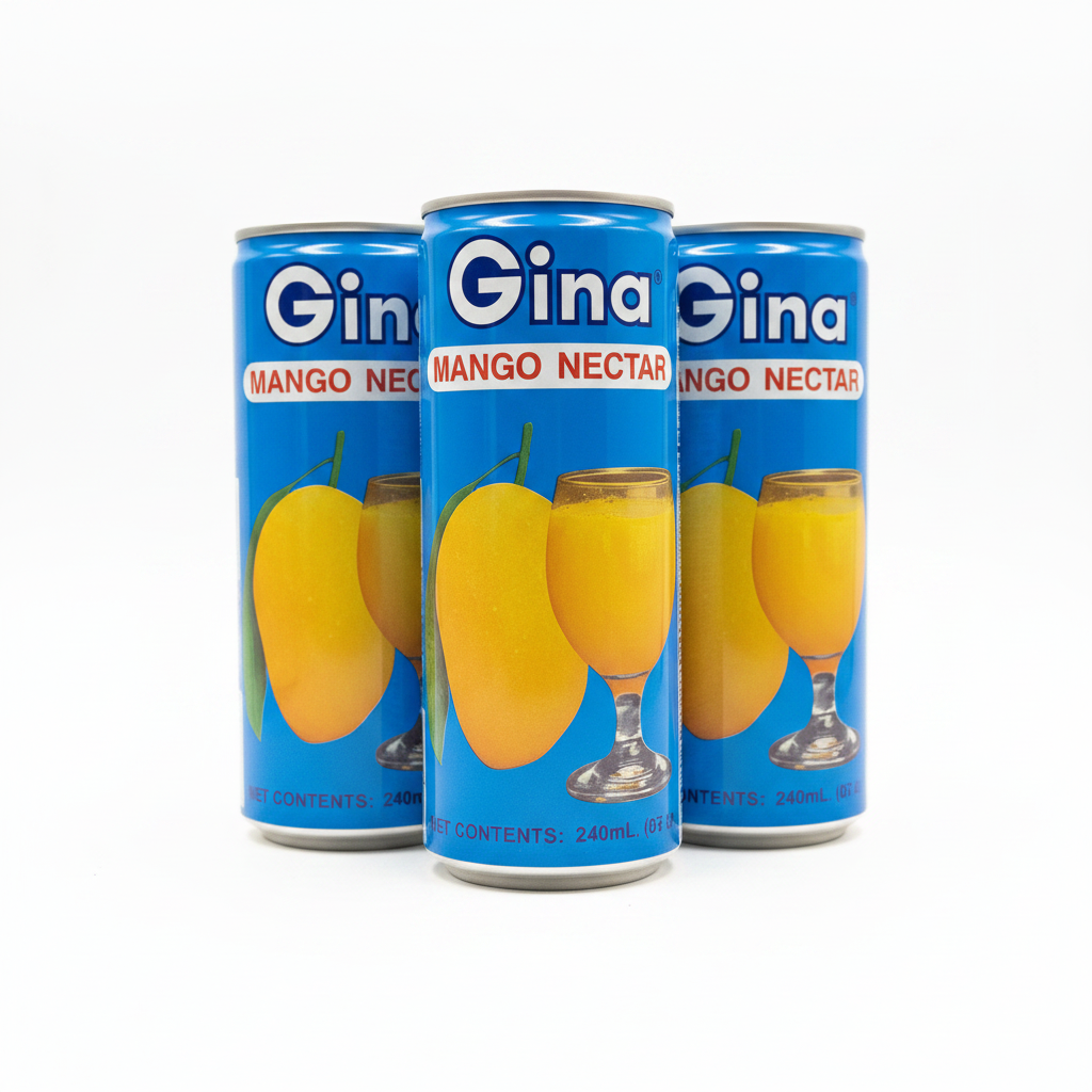 Can of Gina Mango Nectar on a white background