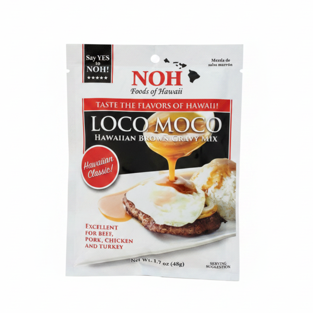 Packaging of Noh Loco Moco Hawaiian Brown Gravy Mix on a white background