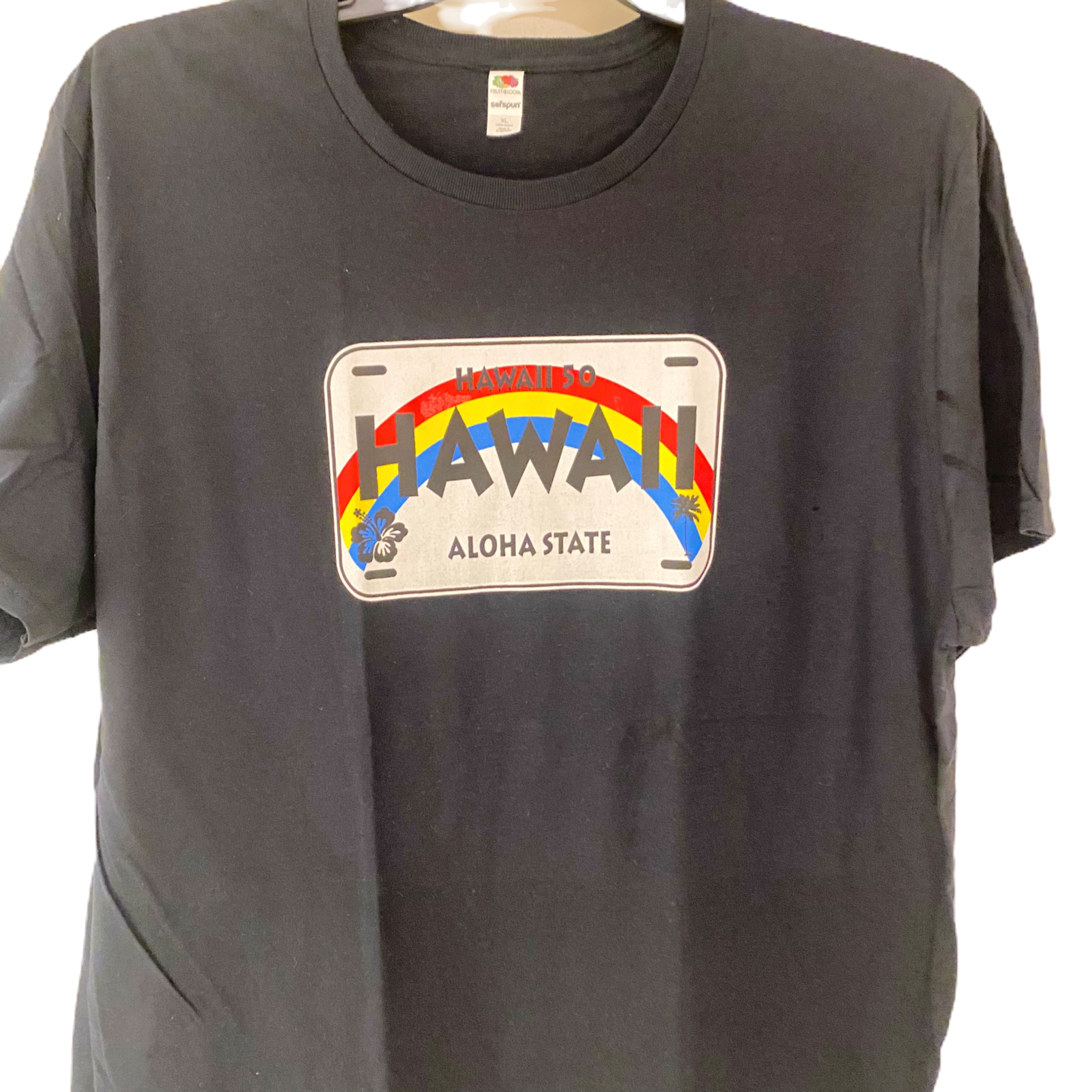 Hawaii License Plate, Black T-shirt XL