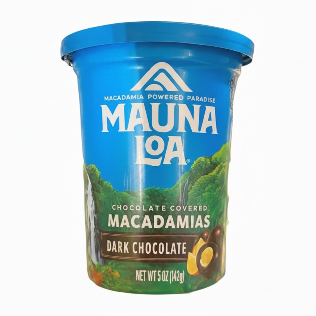 Mauna Loa chocolate-covered macadamias packaging on a white background