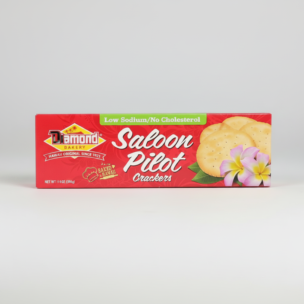 Box of Diamond Saloon Pilot Crackers on a grid background