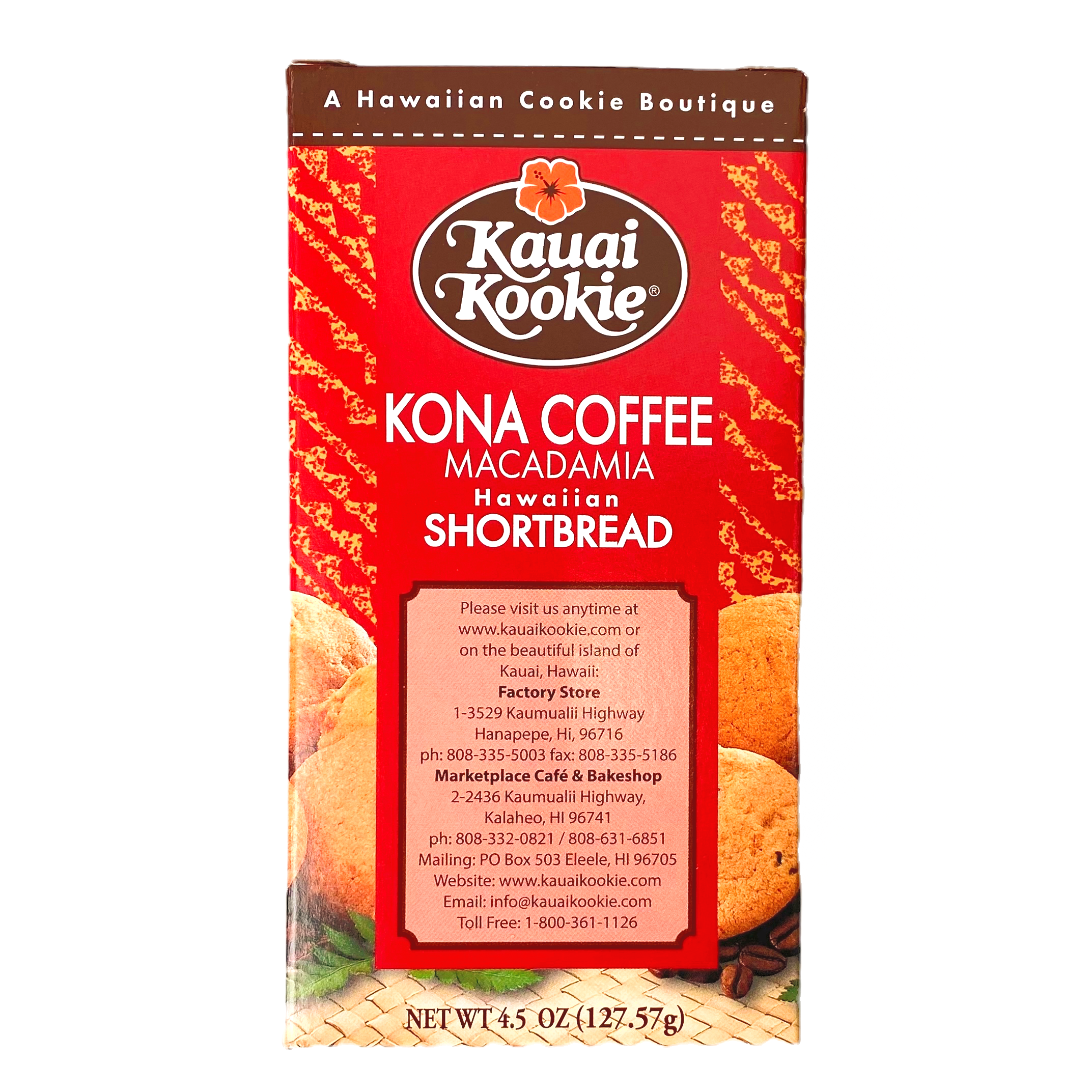 Kauai Kookie Kona Coffee Hawaiian Shortbread 4.5oz