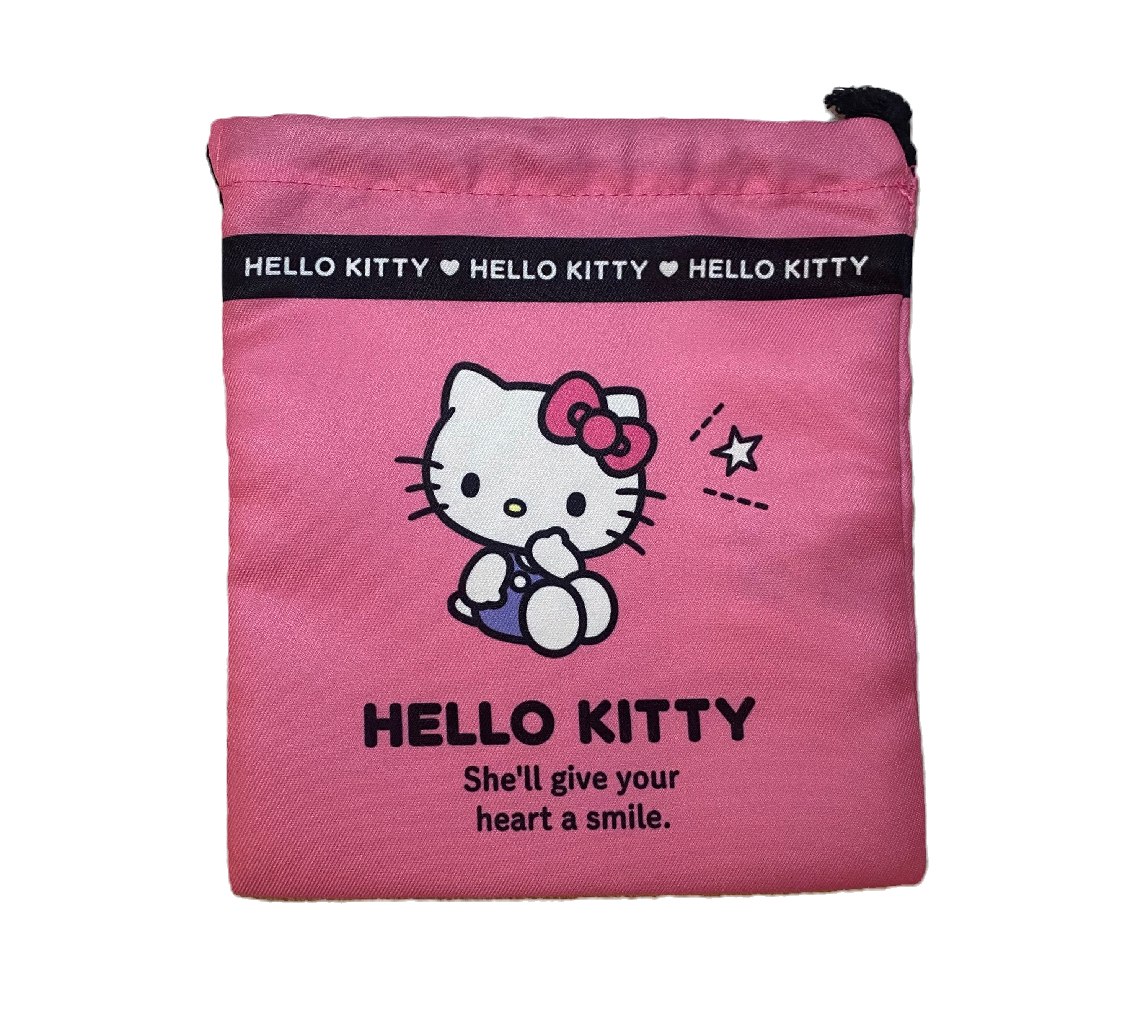 Hello Kitty Heart Smile Pink Medium Drawstring Bag, from Japan