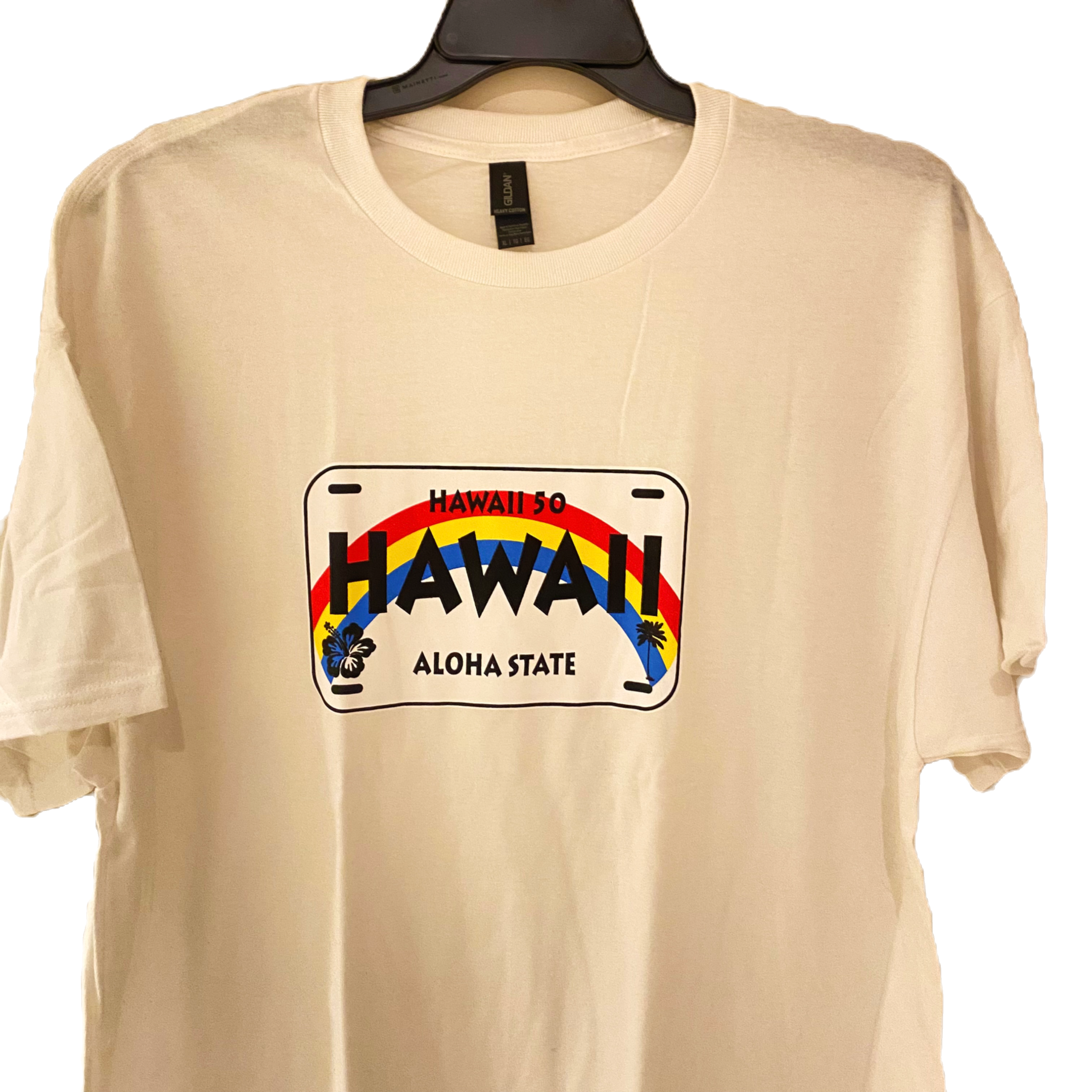 Hawaii License Plate, White T-shirt XL