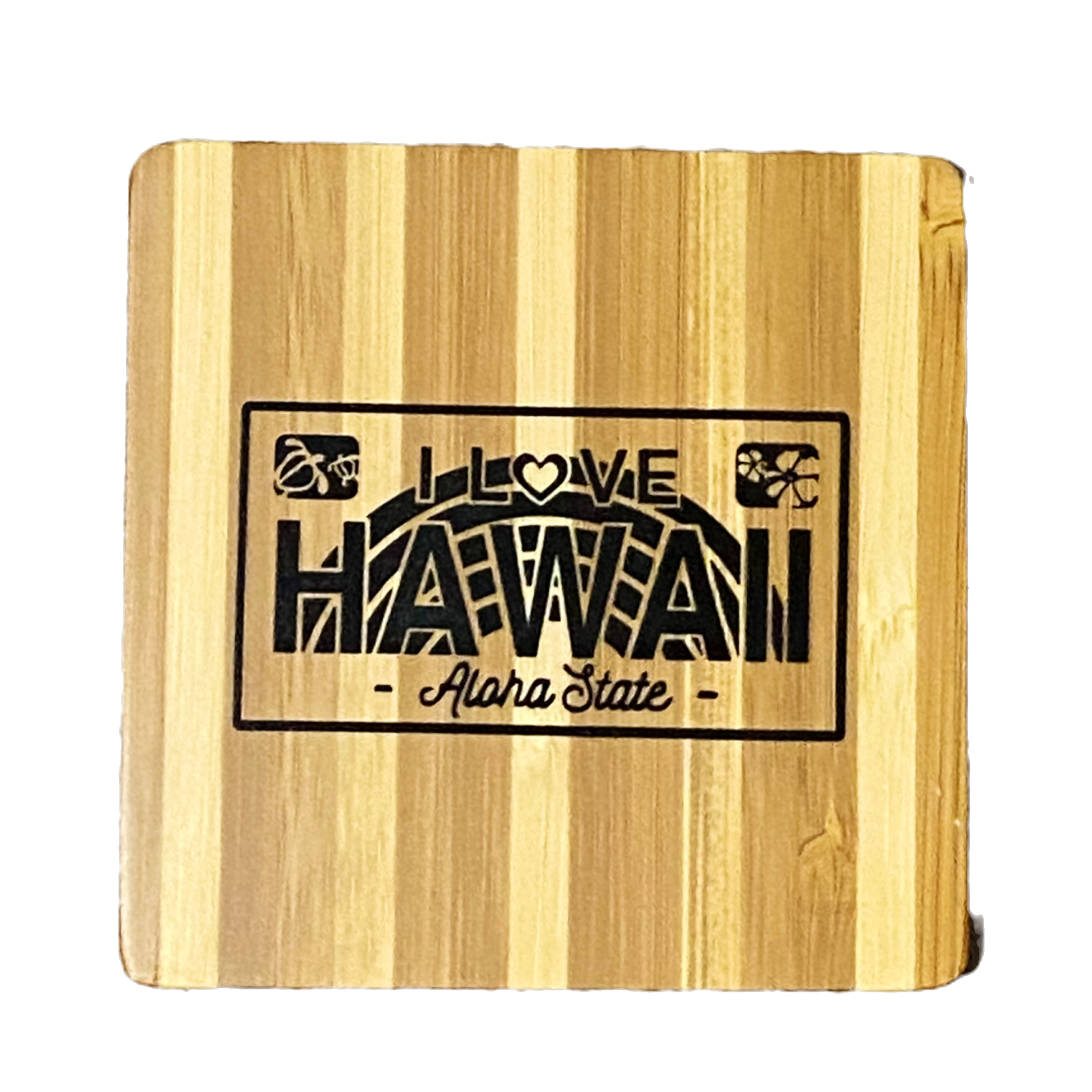 I Love Hawaii Lisnce Plate Bamboo Coaster