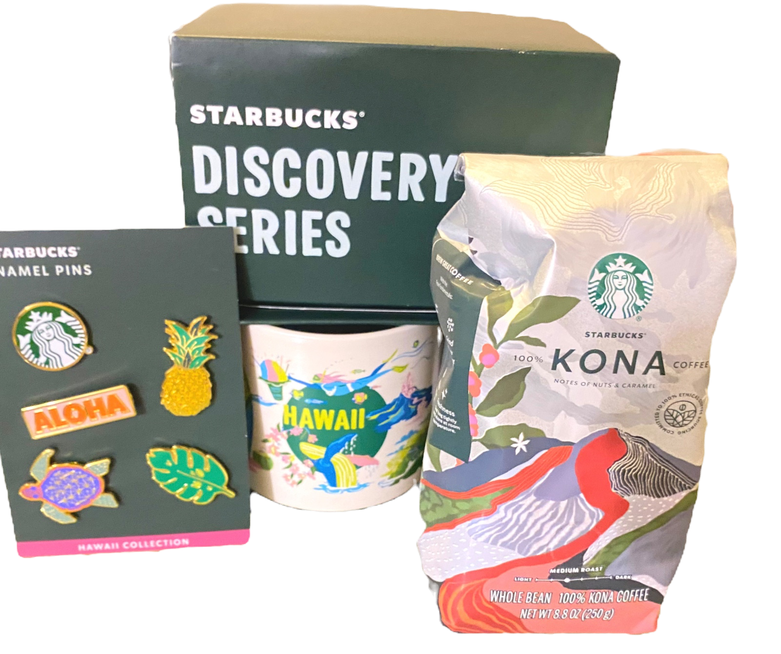 Starbucks Hawaii Collection Gift Wrap Set (Mug, Kona Coffee, & Pins)