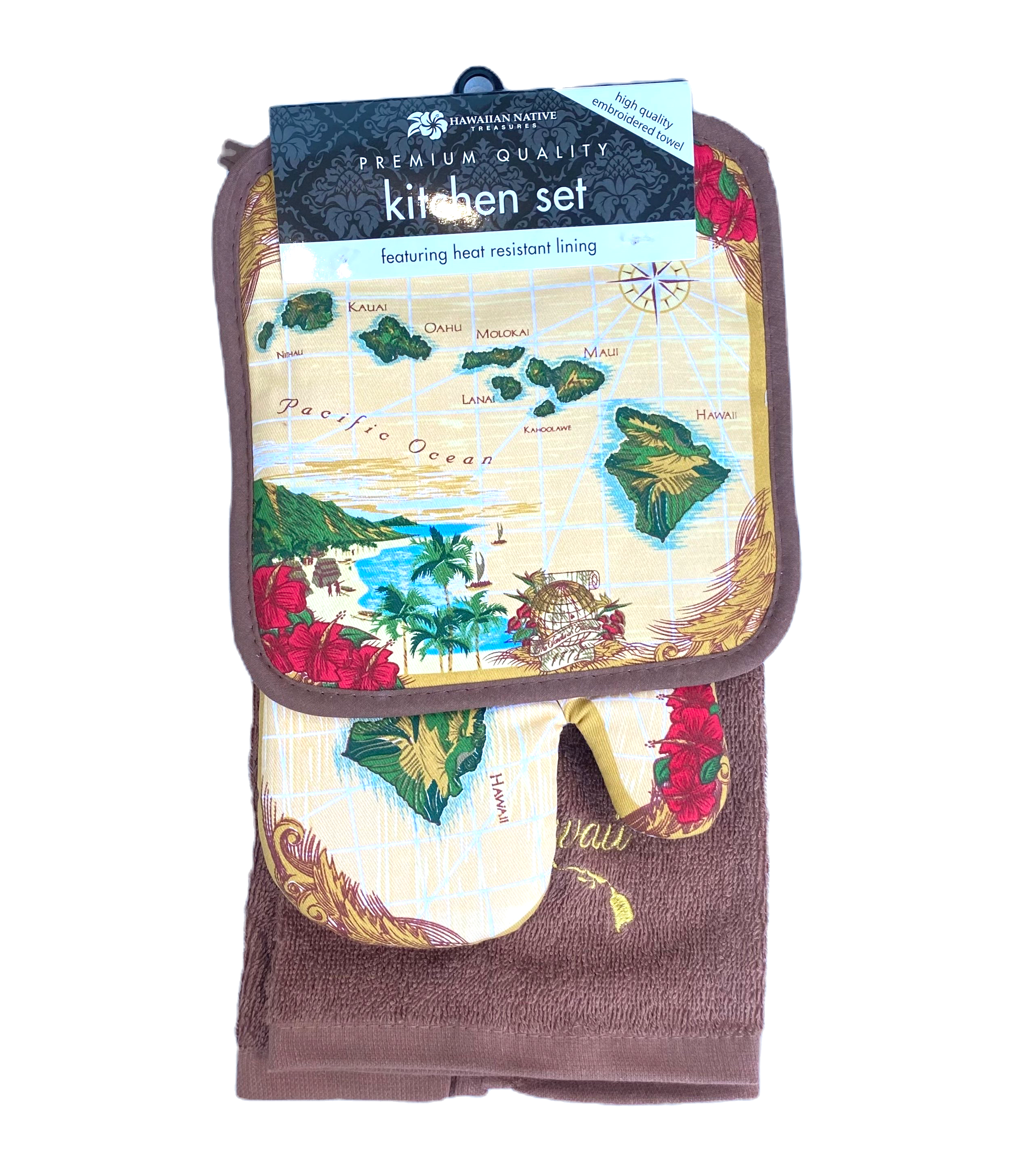 Hawaiian Native Premium Islands Pot Holder, Oven Mitt, and Towel Set