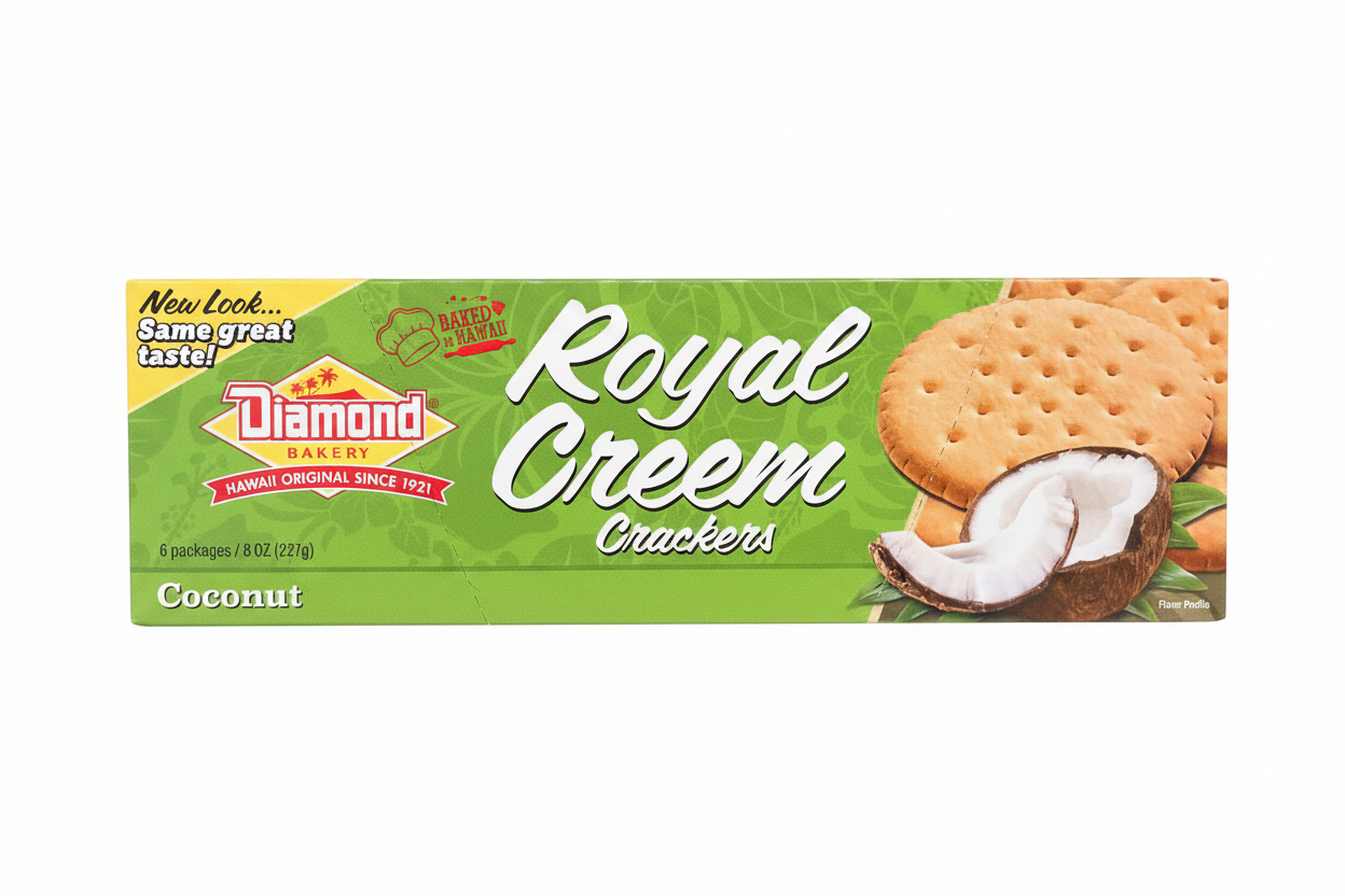 Box of Diamond Bakery Royal Cream Coconut Crackers on a white background