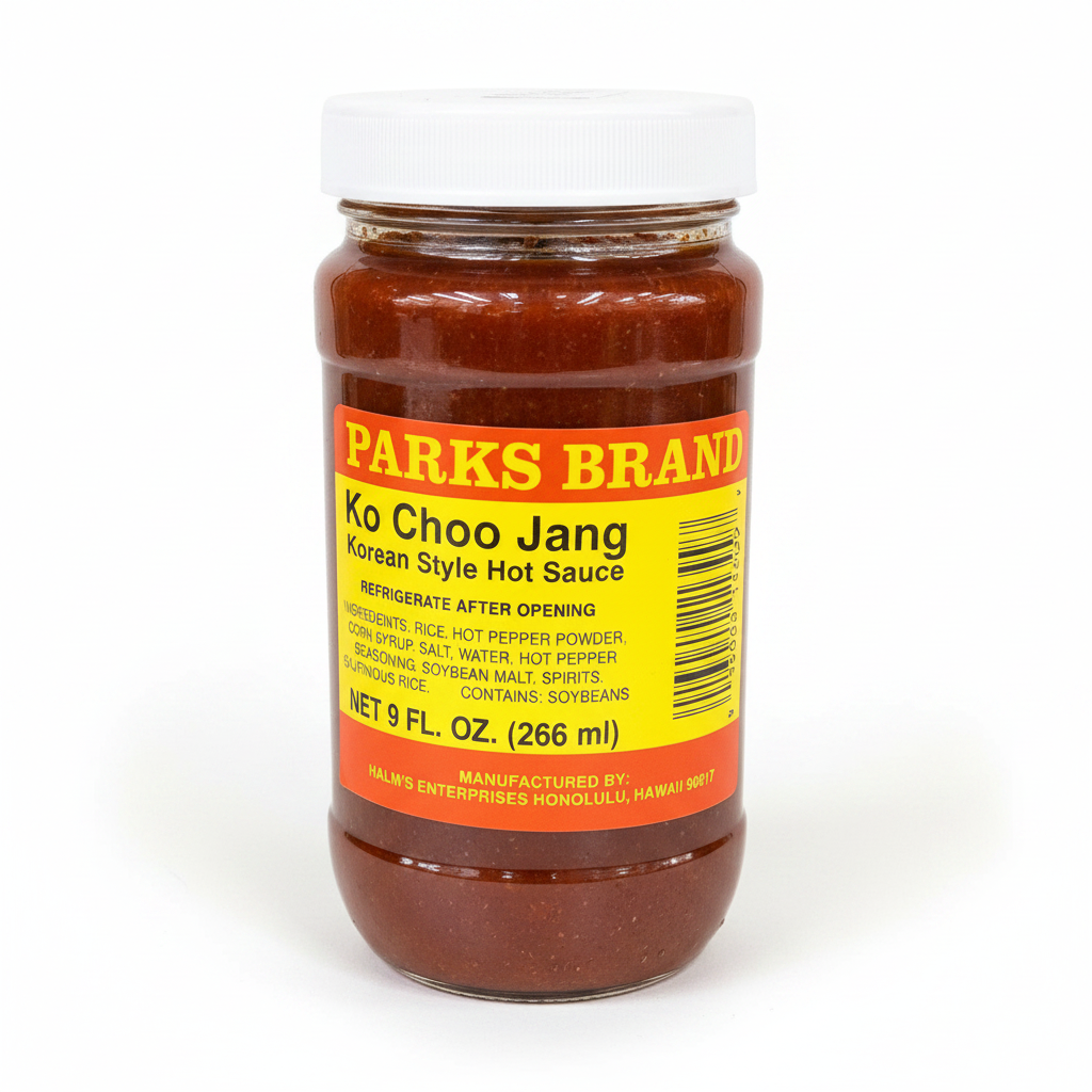 Jar of Parks Brand Ko Choo Jang Korean Style Hot Sauce on a white background