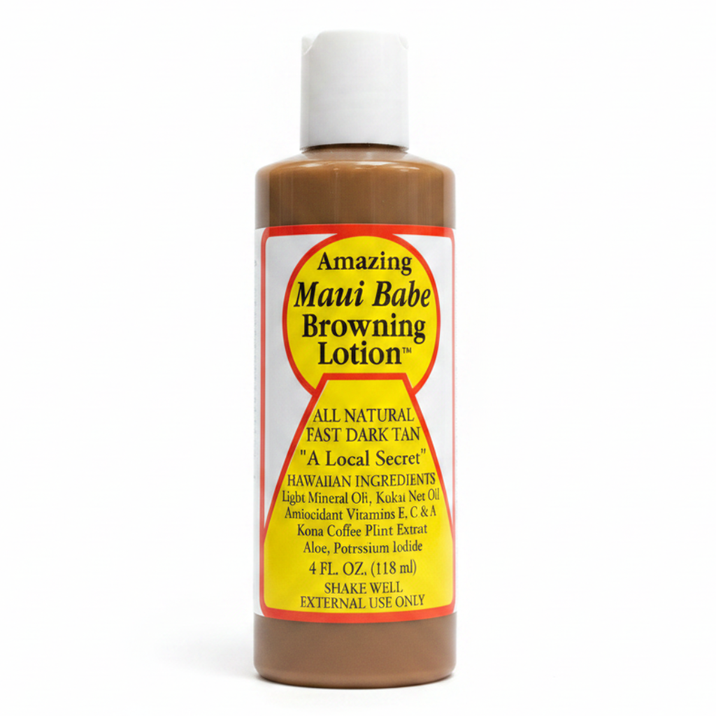 Bottle of Amazing Maui Babe Browning Lotion on a white background