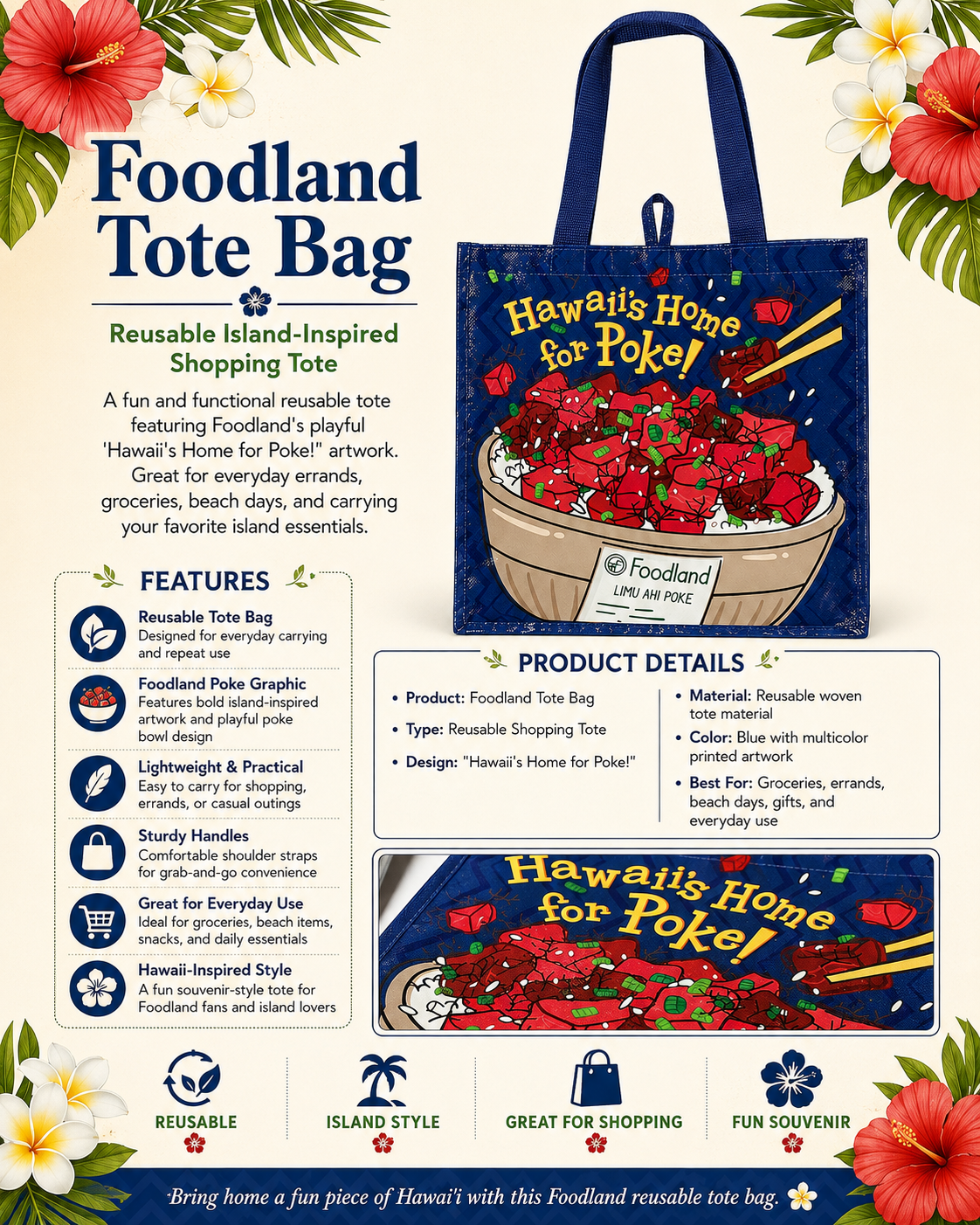 Foodland “Hawaii’s Home for Poke!” Tote Bag
