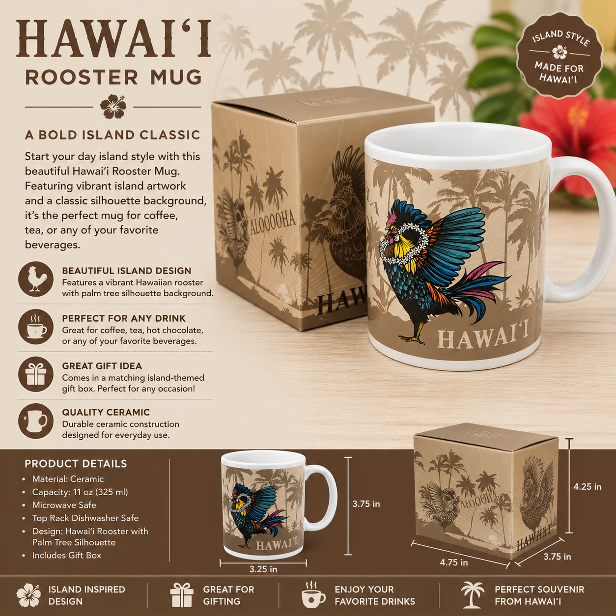 Hawaiʻi Rooster Ceramic Mug  – Island Style Coffee Mug