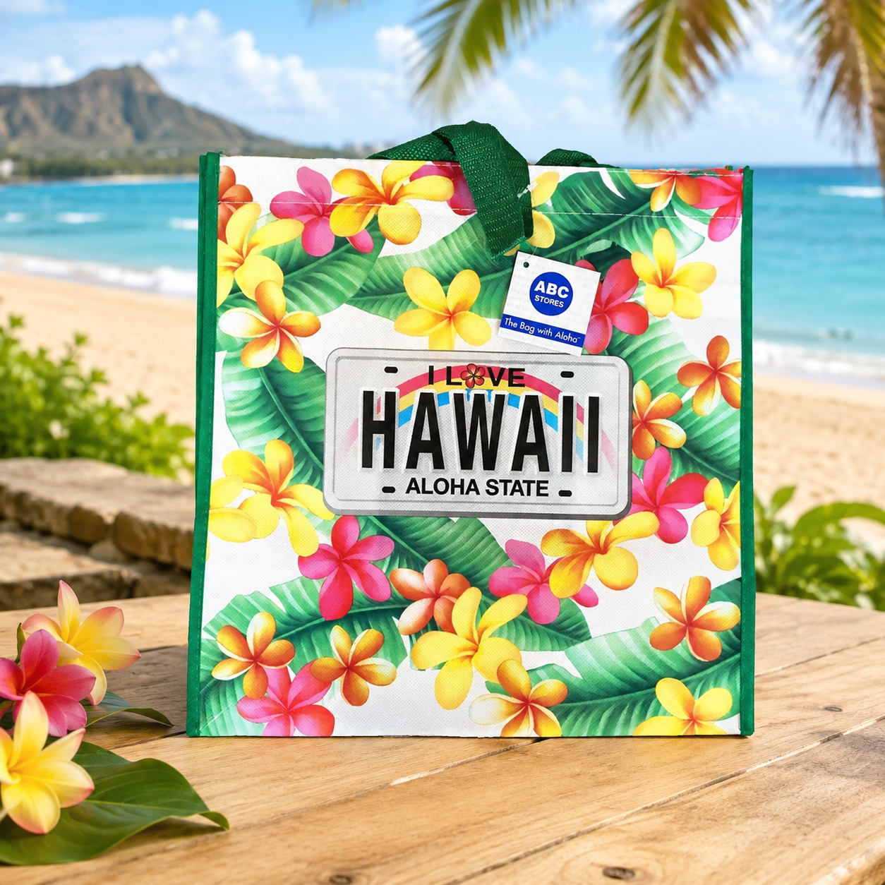 I Love Hawaii Flower License Tote Bag