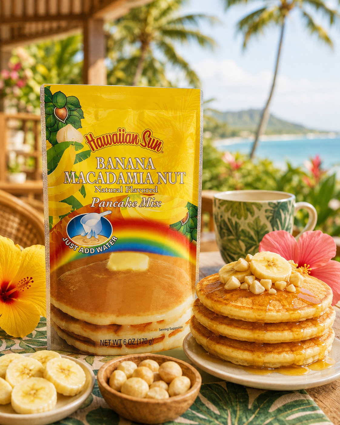 Hawaiian Sun Banana Macadamia Nut Pancake Mix 6oz.