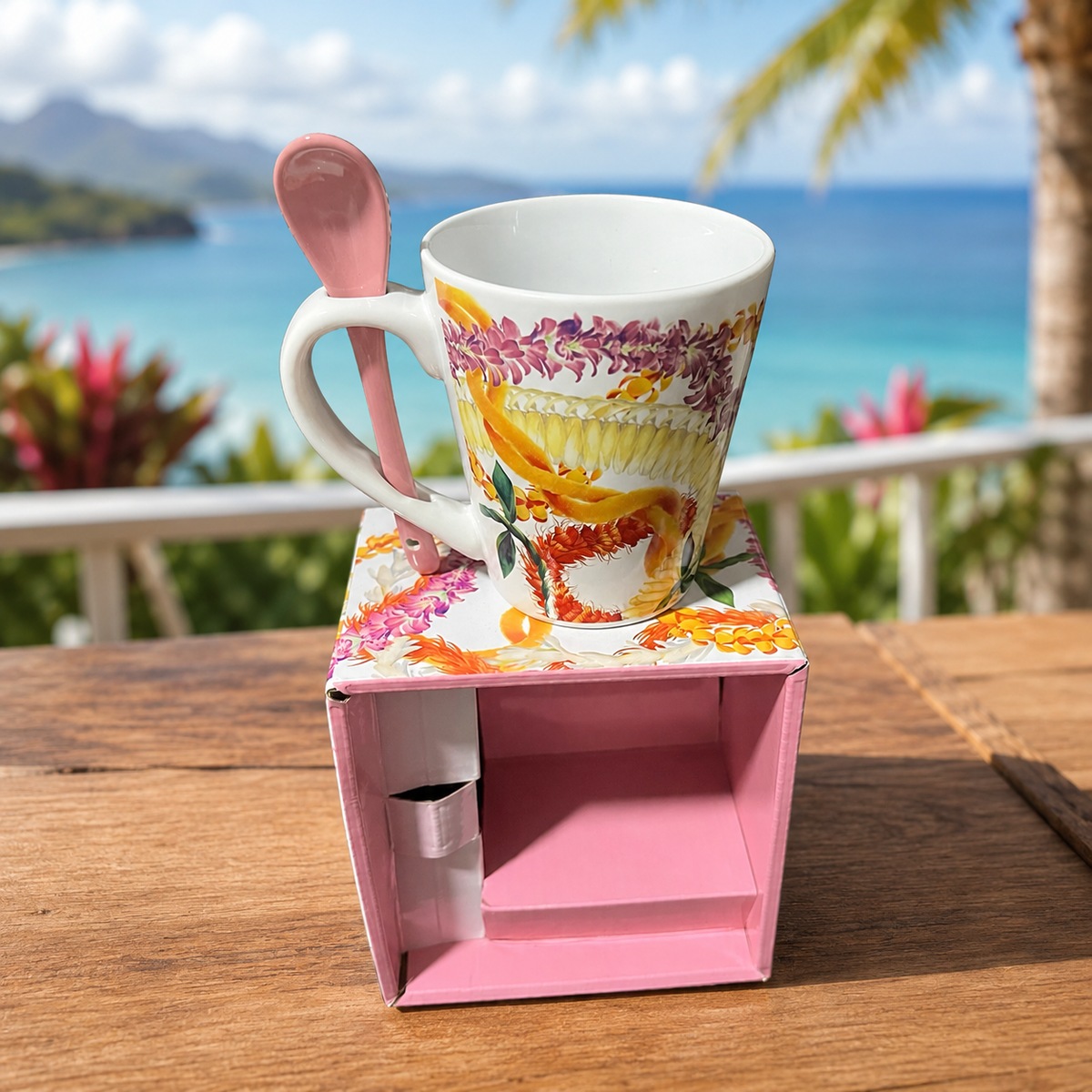 Pink Lei Tea/Coffee w/Spoon – 12 oz Mug