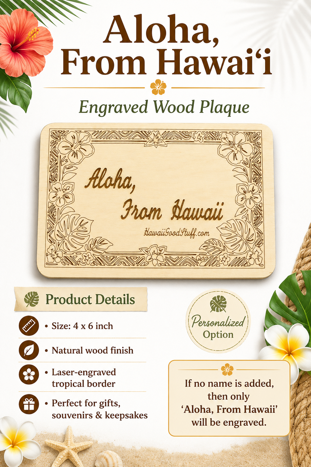 Aloha From Hawaii Wood Engraved Magnet Plaque