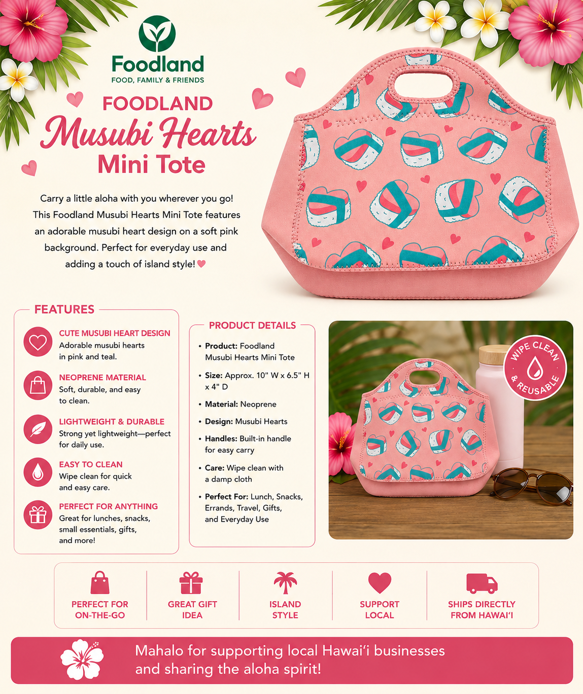 Foodland Musubi Hearts Mini Tote