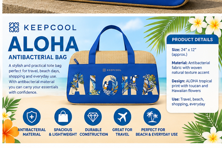 Canvas Aloha Blue Extra Large Shopping Cooler Tote Bag