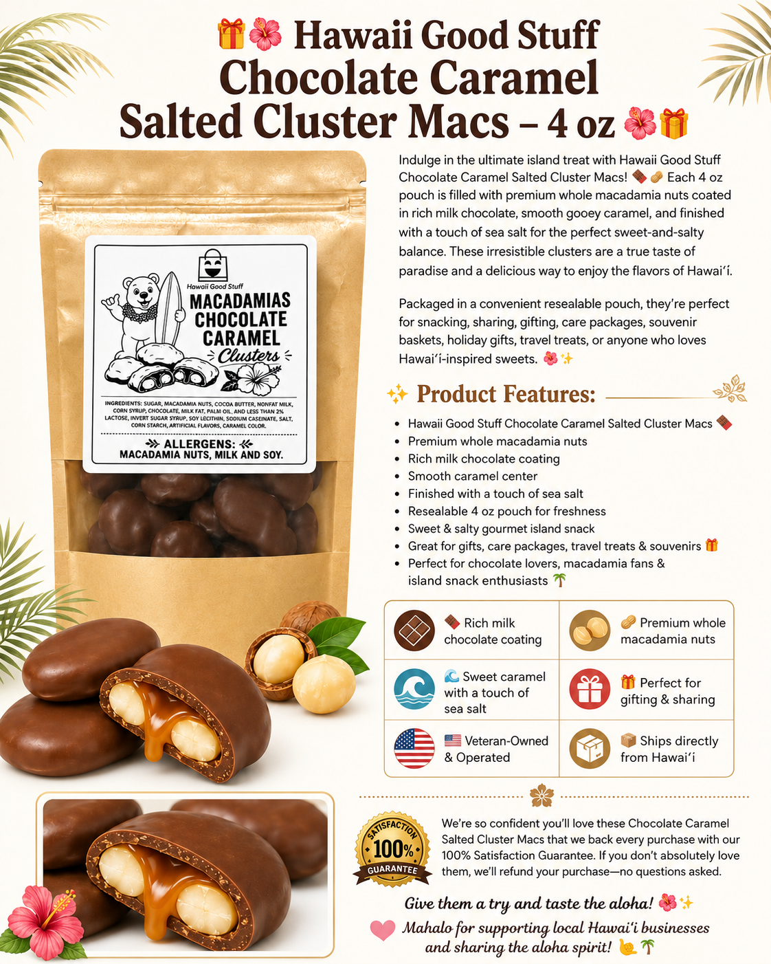 Macadamias Hawaii Good Stuff Chocolate Caramel Salted Macs 4oz