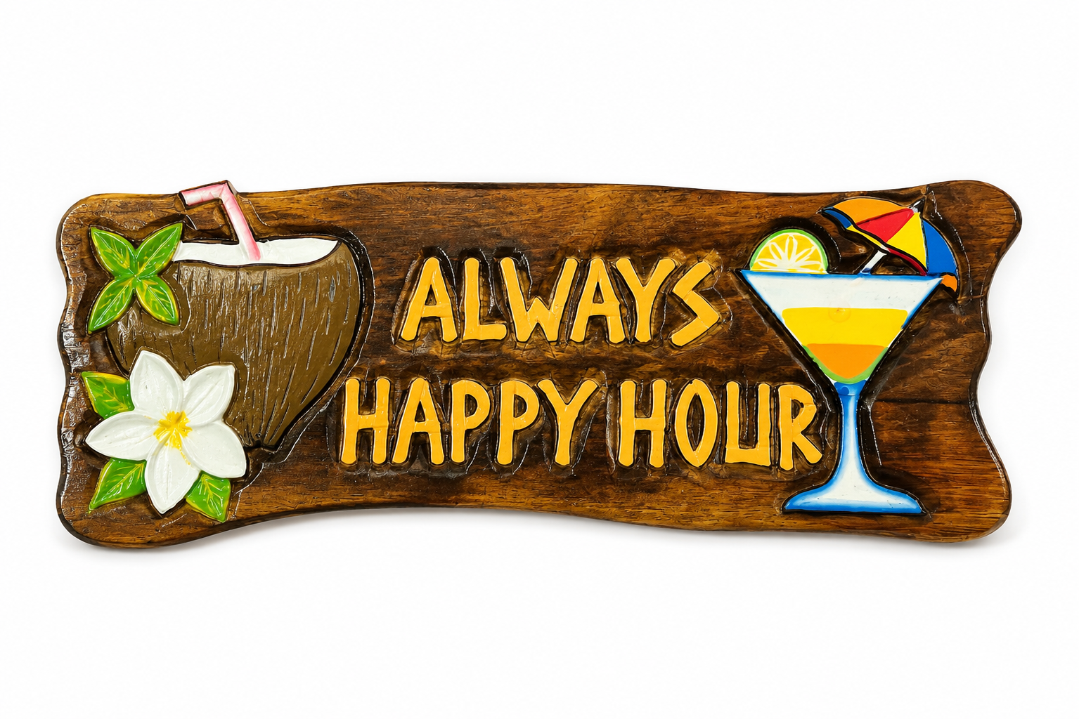 Always Happy Hour Tropical Wooden Wall Sign