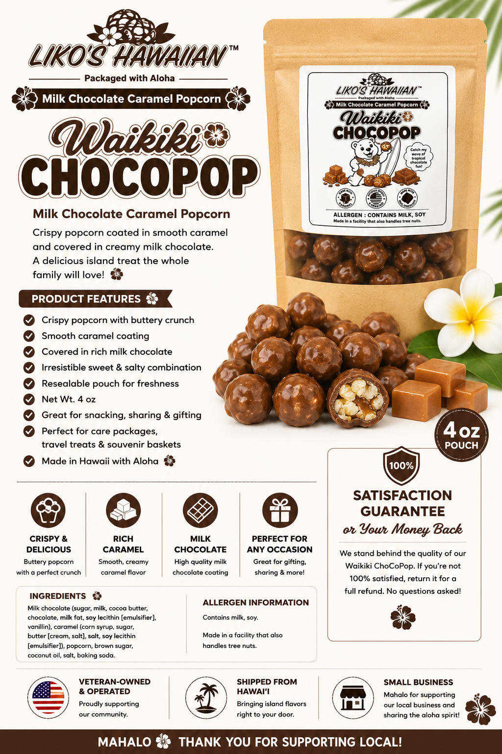 Waikiki ChoCoPop Milk Chocolate Caramel Popcorn 4oz