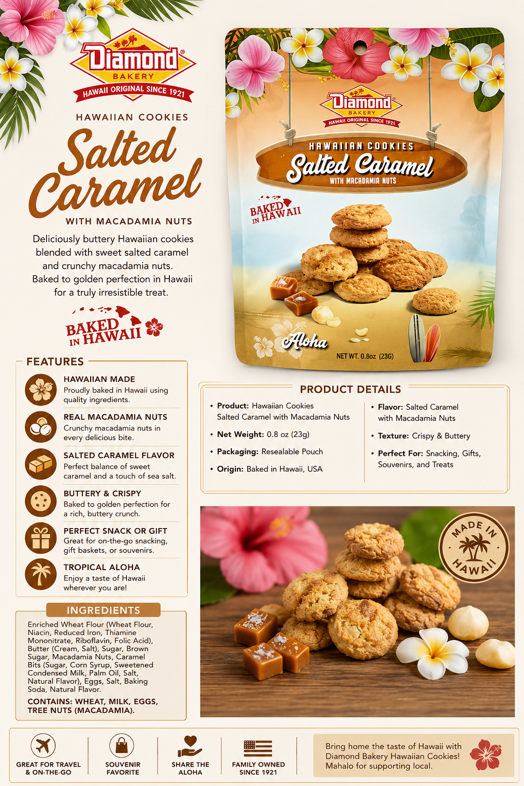 Diamond Bakery Hawaii Salted Caramel with Macadamia Nuts Snack Size 0.8oz