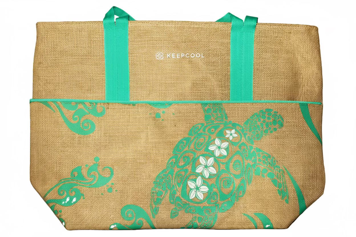 Canvas Swimming Turtle Extra Large Shopping Cooler Tote Bag