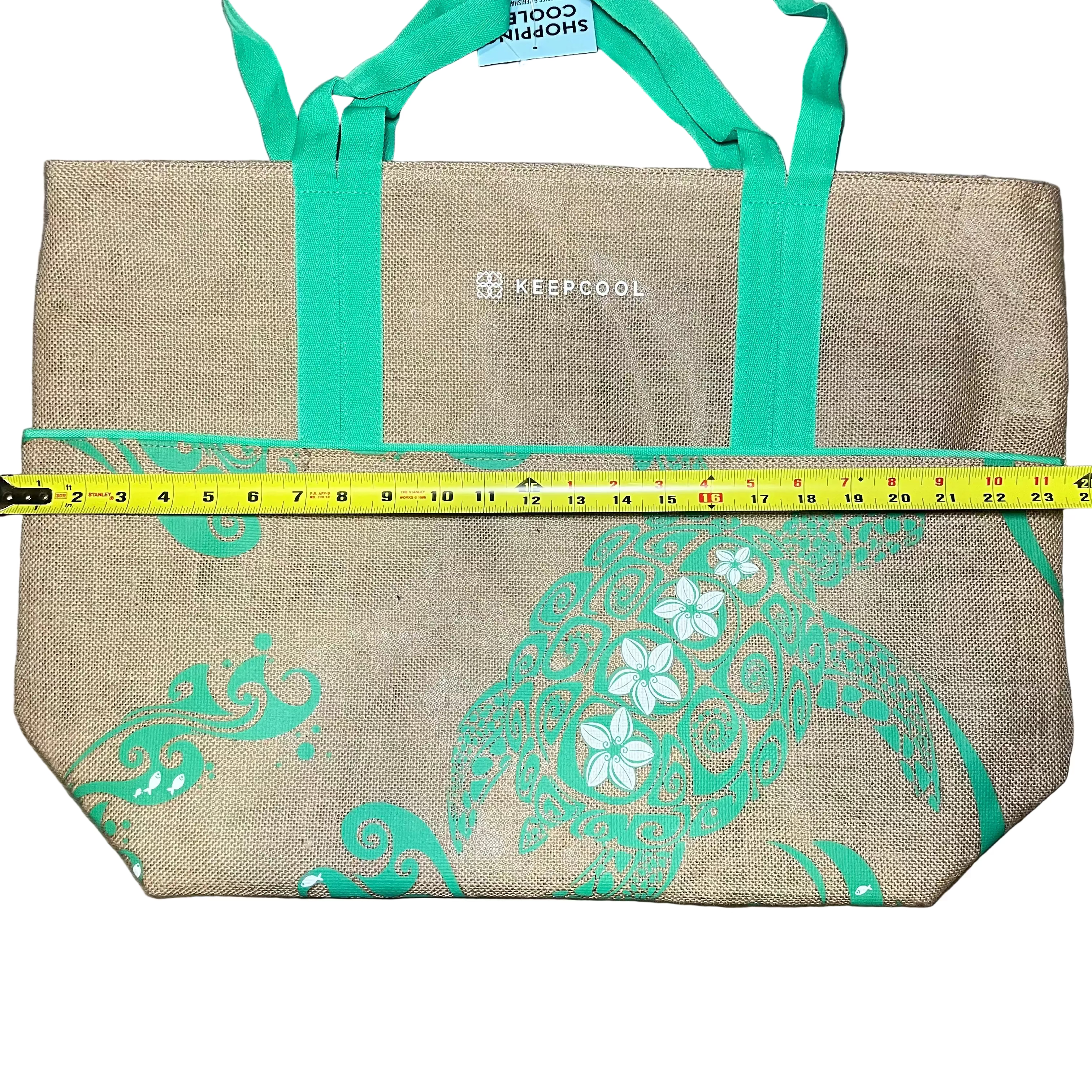 Canvas Swimming Turtle Extra Large Shopping Cooler Tote Bag