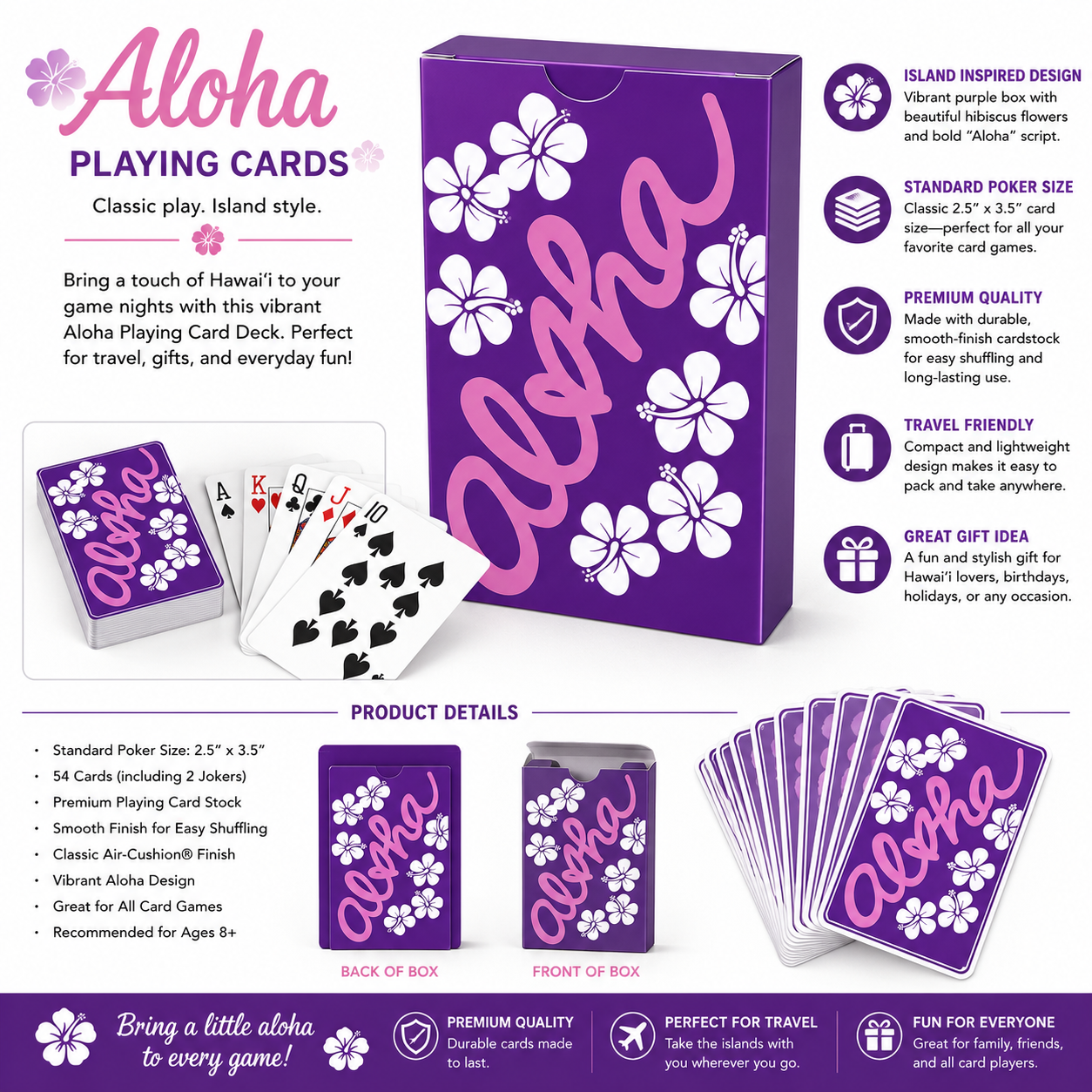 Purple Aloha Hibiscus Hawaii Playing Card Deck